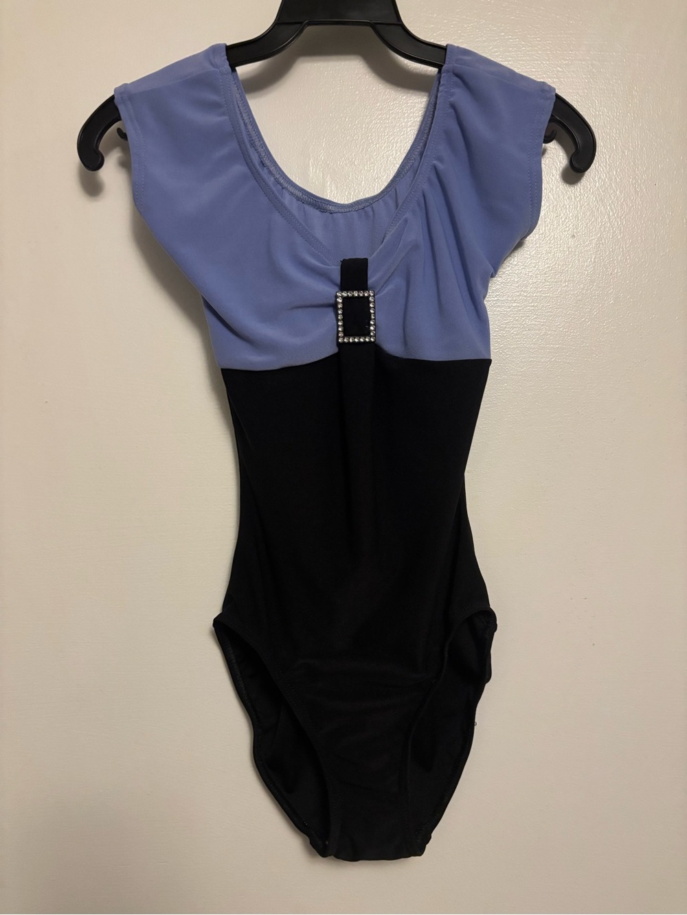 Girls Lavender and Black One-Piece Bodysuit with Rhinestone Buckle